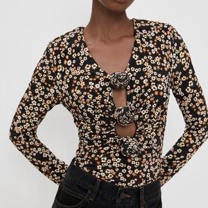 Farm Rio Tiny Flowers Black Floral Blouse